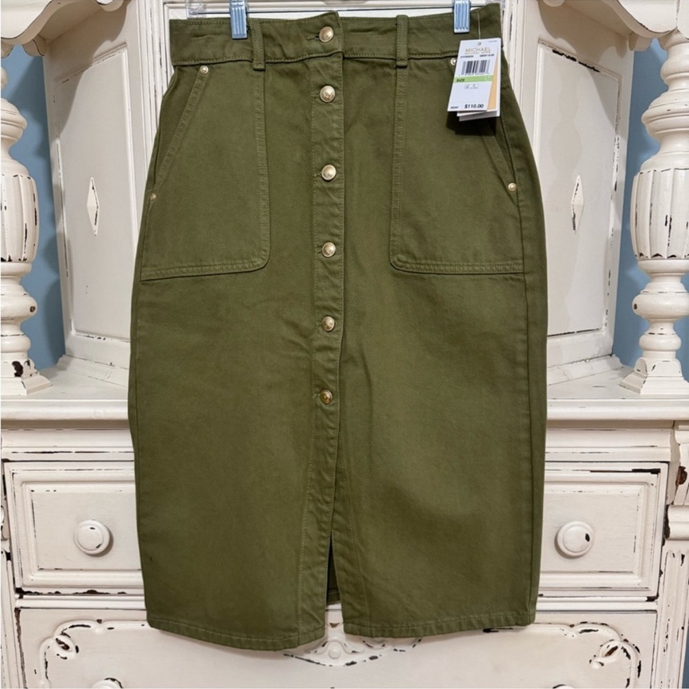 MWT Michael Kors olive green denim skirt size 4